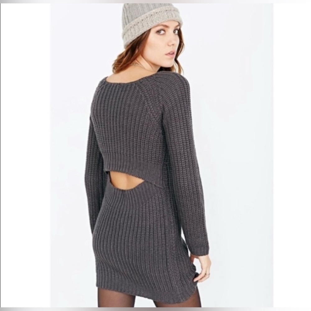 Urban Outfitters Silence + Noise Charcoal Gray Knit Sweater Dress Peekaboo Back